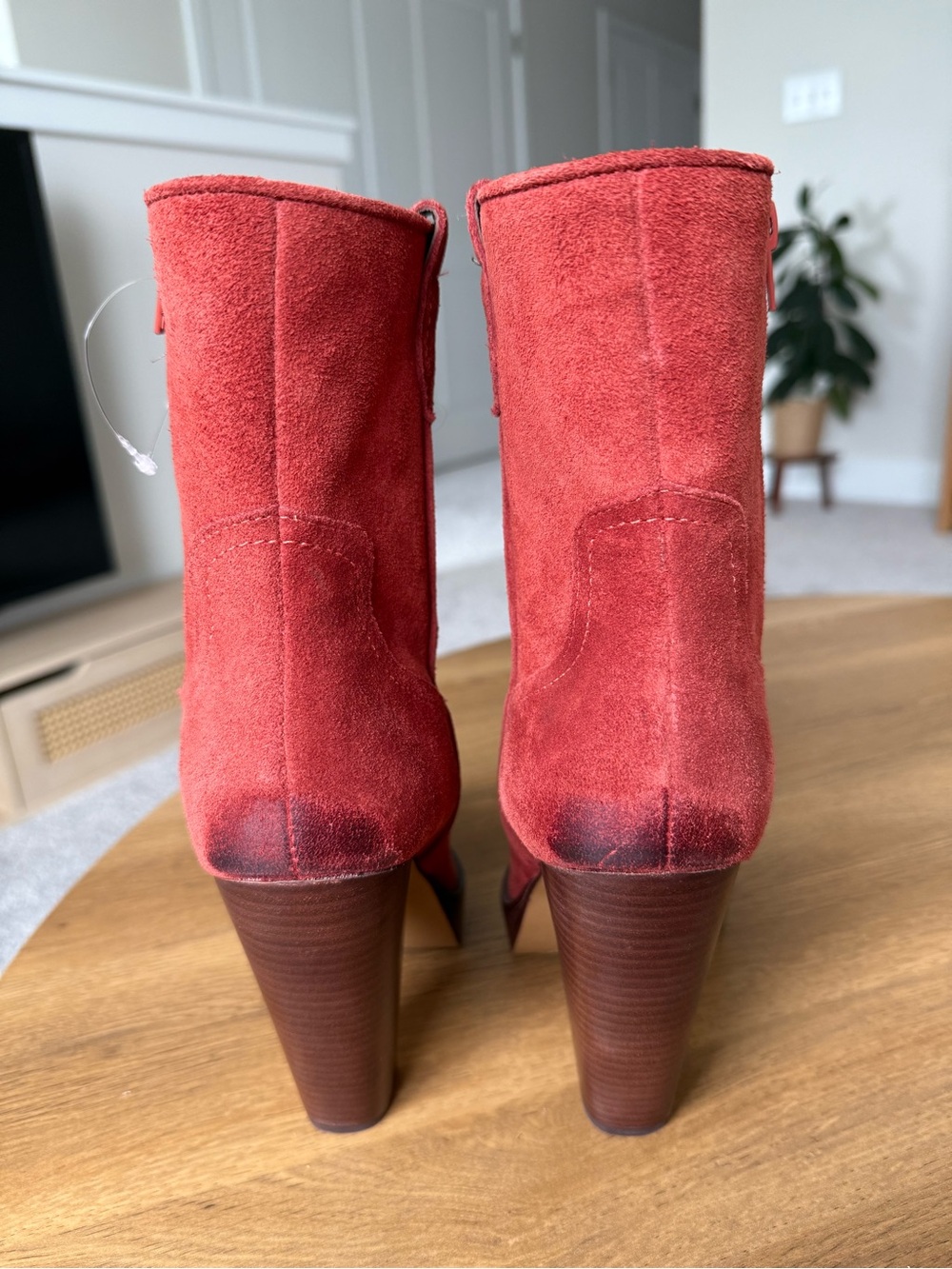 Vince Camuto Ninkisha Suede Western Heeled Boots Ketchup Red US 8 EU 38.5 NWOT - Picture 4 of 14